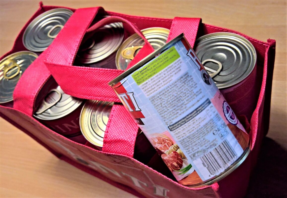 Dry pet food stored in a sealed container